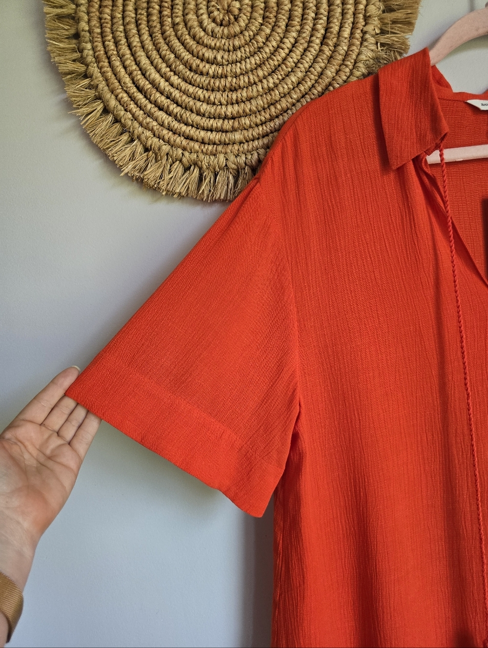 Banana Republic NEW Orange Linen Gauze Tie Tassel Popover Shirt Top SZ Medium - Picture 5 of 12